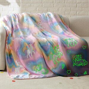 Unicorn Glow in the Dark Blanket Pink Cozy Throw for Kids Girls Age 3-12 Blanket